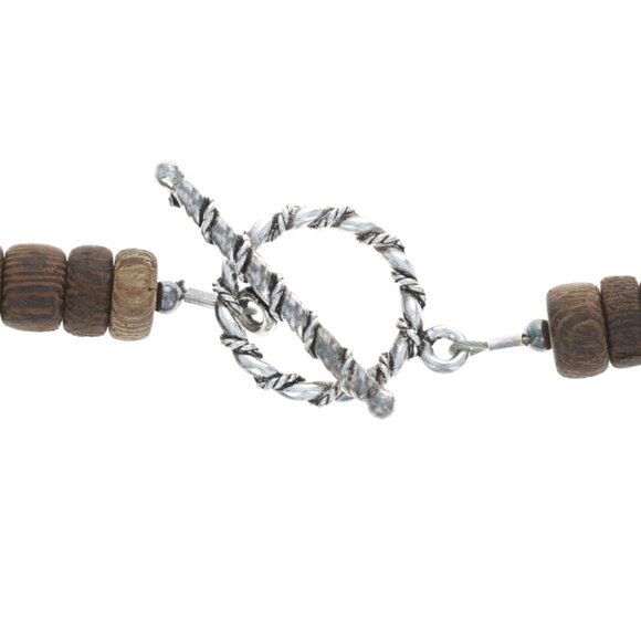 Sterling Serpentine & Wood Horse Medallion Necklace 18 1/2\